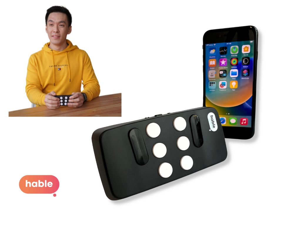 Hable One Smallest Braille Keyboard For Any Tablet or Smartphone - Easy to Carry